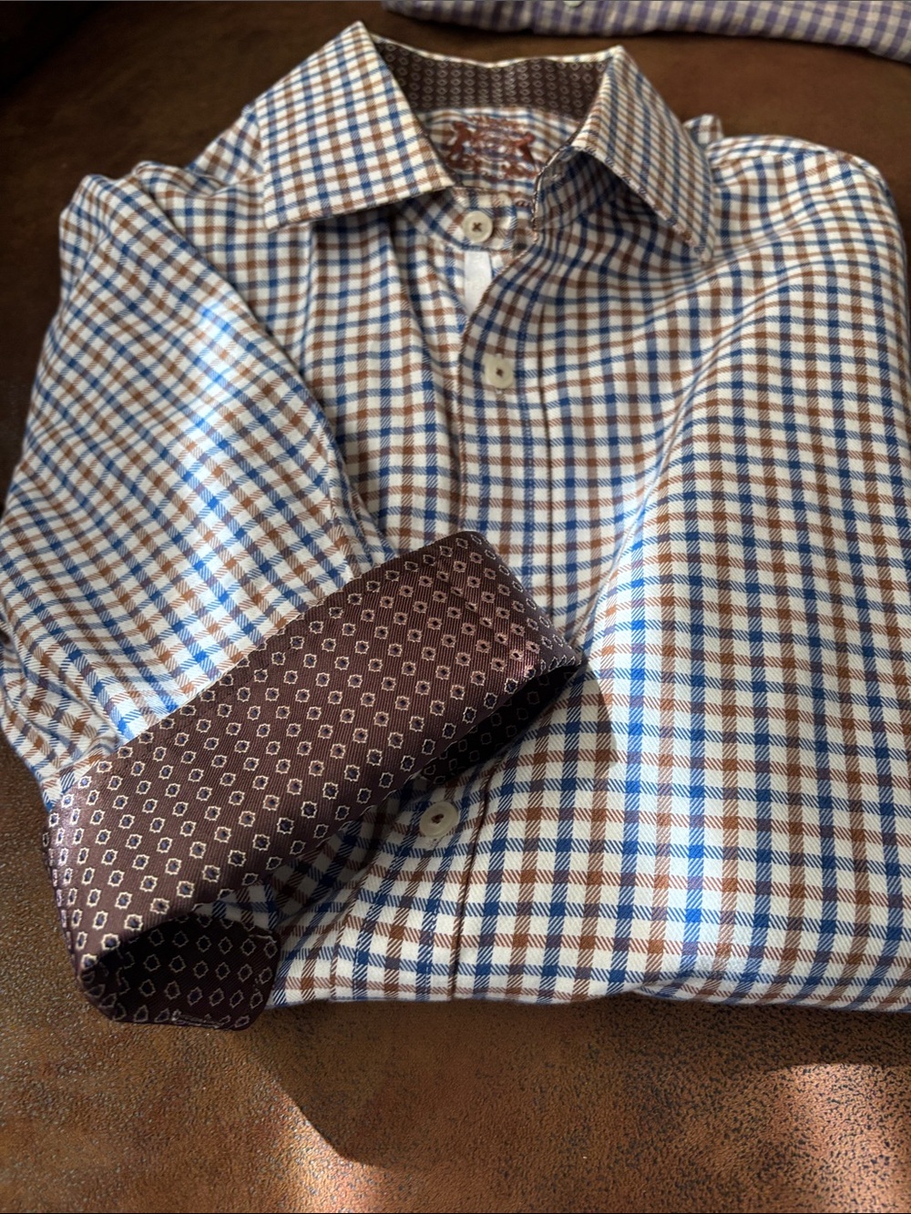 English Laundry Men's Blue and Brown Check Dress Shirt